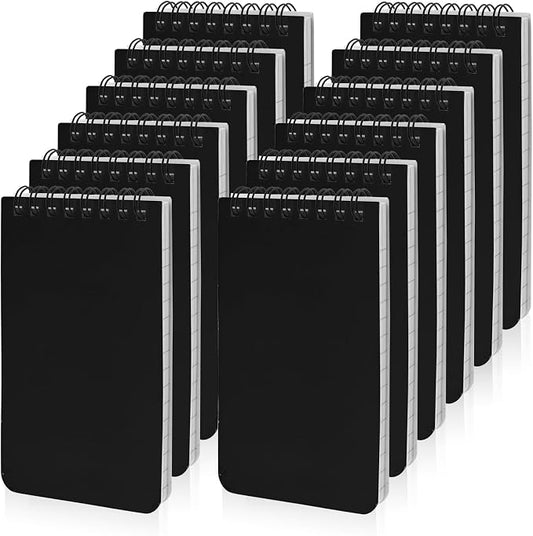 12 Pack mini Spiral Steno Pads,3x5 Inch Small Pocket Notebooks,75 Sheets/150 Pages College Ruled Lined Note Pads For Kids Adults Outdoor,Home,School,Office (Black)