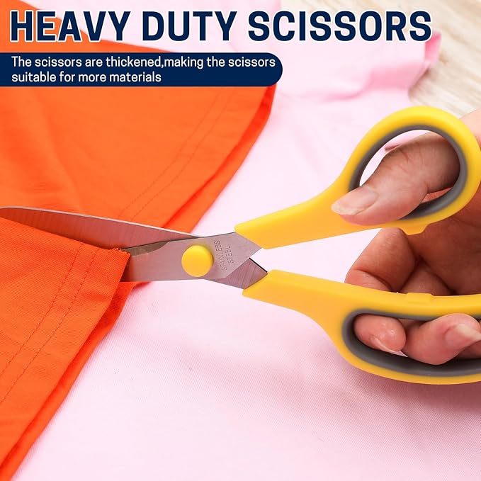 BURVAGY 8" 12 Pack All Purpose Heavy Duty Scissors- Comfort-Grip Sharp Scissors for Office School Sewing Fabric Craft High/Middle School Student Teacher Scissor, Right/Left Hand