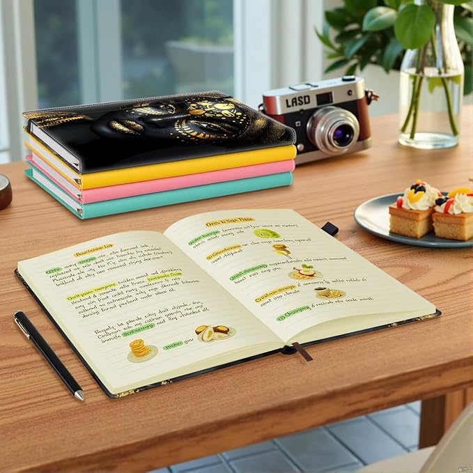 Hardcover Executive Notebooks, A5 PU Leather Lined Journal Notebook, 200 Pages Thick Paper Subject Notebooks for School,Work,Home Writing Business Notebook, Diary Book ，African Woman Gold Art