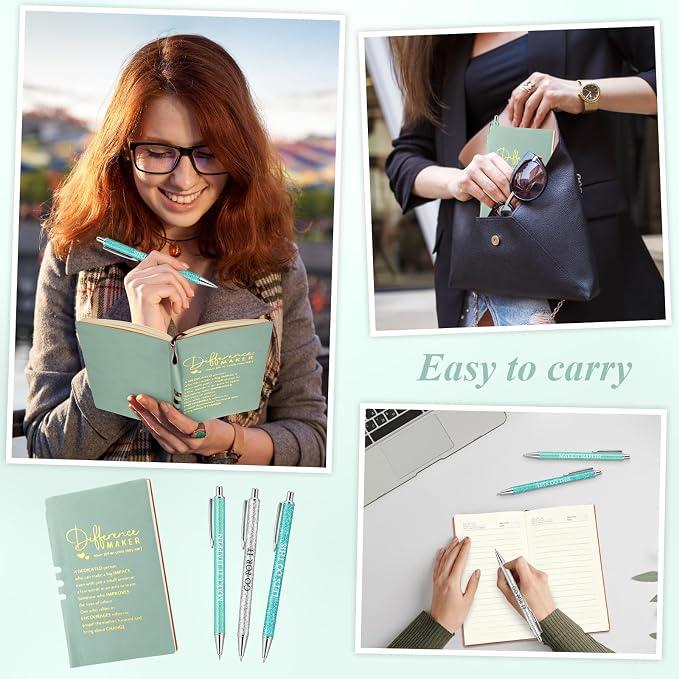 Thenshop 5 Pcs Difference Maker Gifts Journal with Pen Leather Notebook 3 Ballpoint Pens Box Thank You Gift for Nurse Boss Employee Coworker Teacher Volunteer Social Worker Assistant(Green)