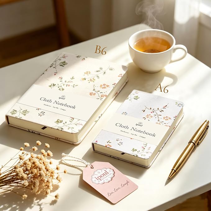 Pocket Journal, Floral Linen Notebook, Similar Embroidered, A6 Notebook, 4x6 Journal, Lay Flat, Hardcover, Lined & Unlined Sketchbook, White