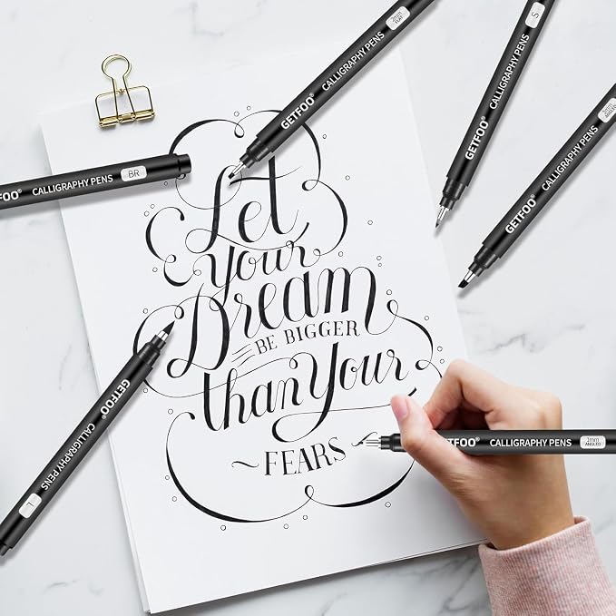 10 Size Calligraphy Pen Set, Hand Lettering Brush Pens for Beginners | Brush Pens Calligraphy Set for Beginners, Calligraphy Markers for Sketching, Scrapbooking, Journaling & Hand Lettering