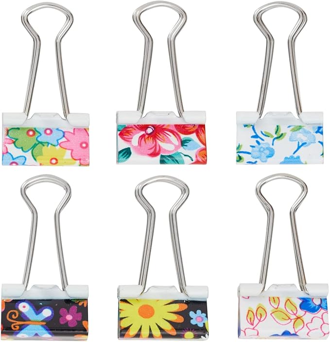 Juvale 40-Pack Small Floral Binder Clips - 1.5 x 0.75in Multicolor Iron - Secure Grip for Documents & Notebooks - School Supplies & Office Organization - Small Paper Clips for Files & Planners
