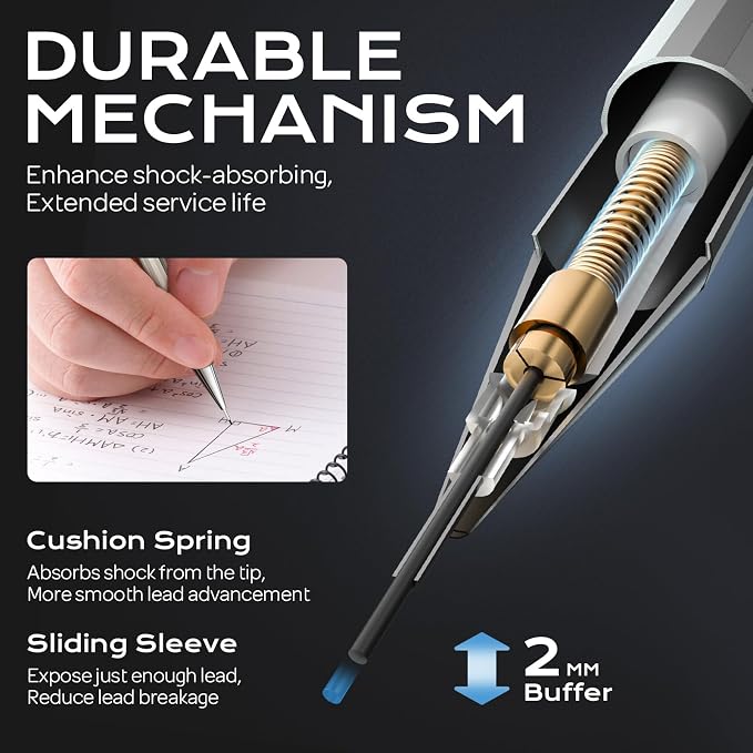 Nicpro 8 Pack Mechanical Pencil 0.7mm, MB1000 Metal Mechanical Pencil Set | 6 Tube HB #2 Lead Refill 0.7 mm, 3PCS 4B Eraser, 9 Cap Eraser with Case for Artist Drafting Writing, Sketching, Drawing