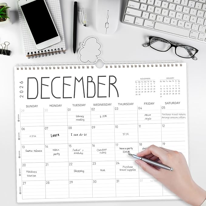 GuassLee Wall Calendar 2026, 2026-2027 Calendar Wall from Jun. 2026 to May 2027, 14" X 11" Paper Monthly Planner Wall Hanging Calendar with Thick Paper for Office Home Planning & Organizing