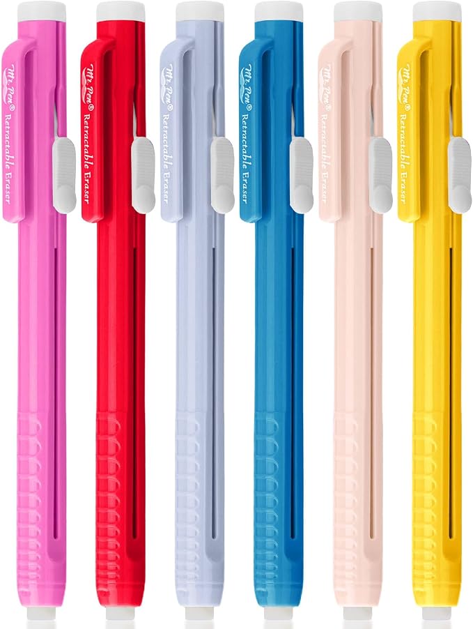 Mr. Pen- Retractable Mechanical Eraser Pens, 6 Pack, Ice Cream Colors | Latex-Free Precision Pencil Erasers for Artists, Students, Drawing, Sketching & Drafting