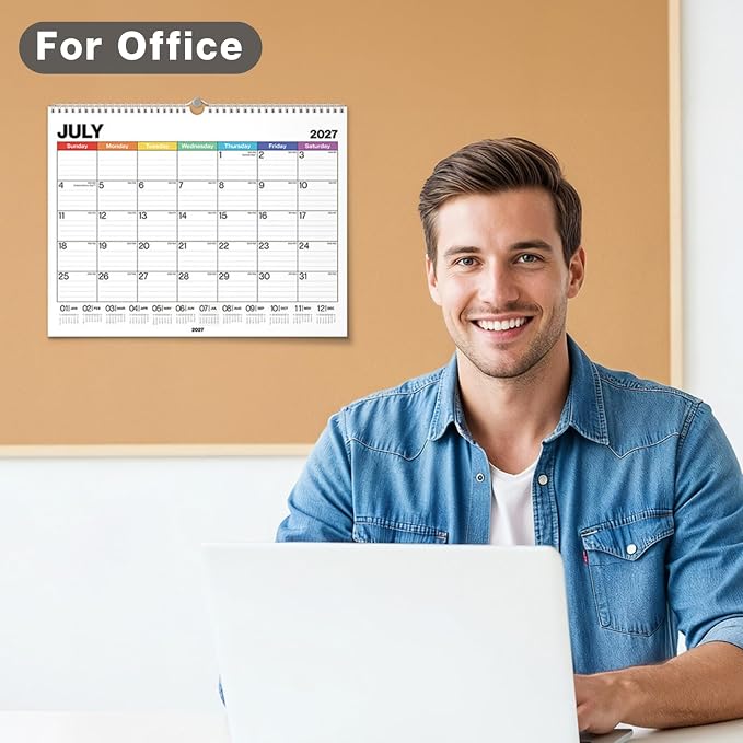 Dunwell Wall Calendar 2026-2027, 15" x 12", Jul. 2026 to Dec. 2027, 18 Months Monthly Planner with Thick Paper, Twin-Wire Binding, Large Hanging Calendar for School, Office Organizing, Easy Read