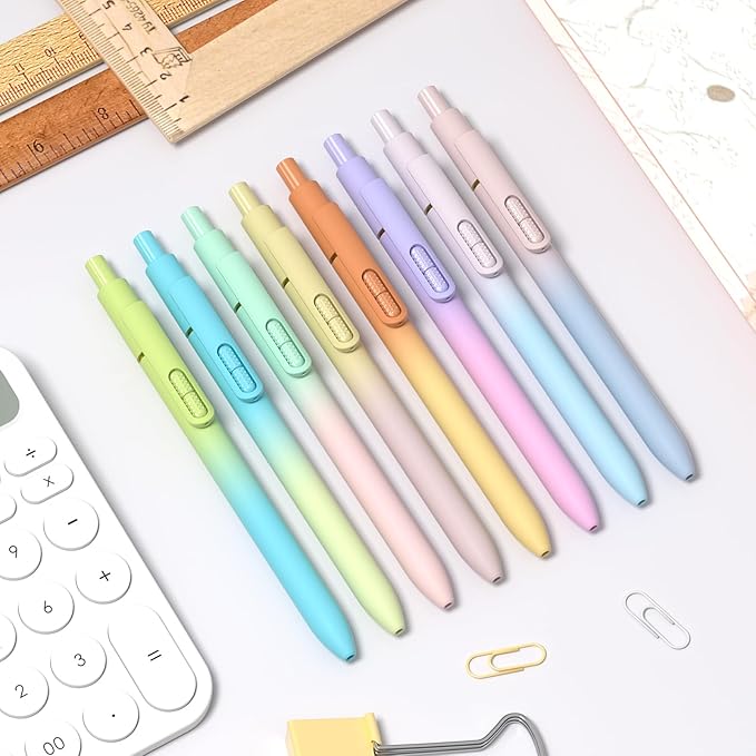 8 Pack Blue Gel Pens - 0.7mm Medium Point, Quick Drying Blue Ink | Smooth Writing No Smudge, Stress Relief Fidget, Left Handed, Retractable Pens for Journaling, Note Taking, School, Office