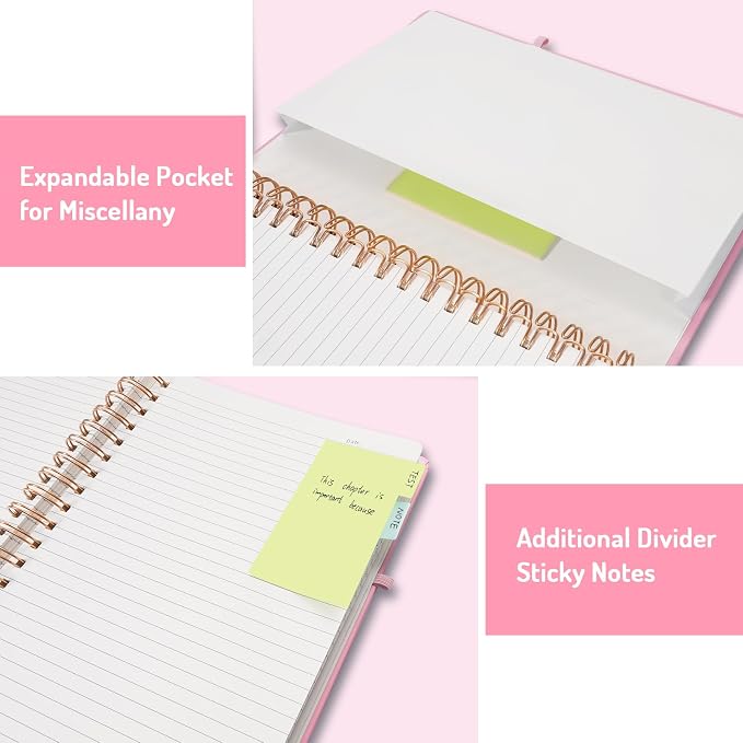 Forvencer Lined Spiral Journal Notebook with 300 Numbered Pages, A5 Thick Journals for Writing with 100GSM Paper, Hardcover Notebooks with Contents for Work, School, Women, Men, Pink