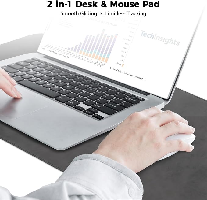 CHEERYGOO Faux Leather Desk Mat - Waterproof Mouse Pad, Non-Slip PU Leather Blotter, Writing Surface for Office and Home 47"x17" XXL Dark Grey