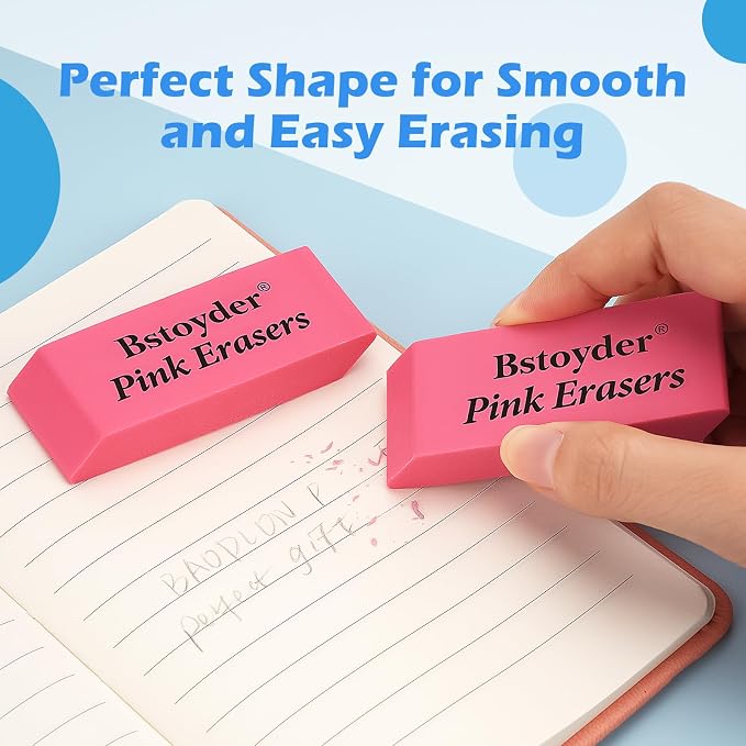 Pink Erasers Bulk, 100 Pack Rubber Pencil Erasers Bulk for School/Office, Latex-Free Smudge-Free Soft Bevel Erasers for Students, Bulk School Supplies for Classrooms, Teachers, Home, Office, Art Class