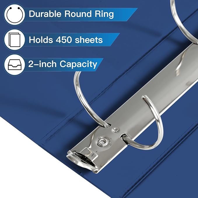 SUIN 2-Inch 3-Ring Binders with 2 Interior Pockets, Heavy Duty Clear View Presentation Binder Holds 425 Sheets Letter Size, Office School Home,6 Pack