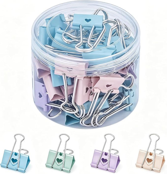 BAYTORY 40Pcs Pastel Binder Clips, 3/4 Inch (19 mm) Small Binder Clips | with Clear Storage Container, Paper Clamps for School Teachers Office Supplies (19 mm)