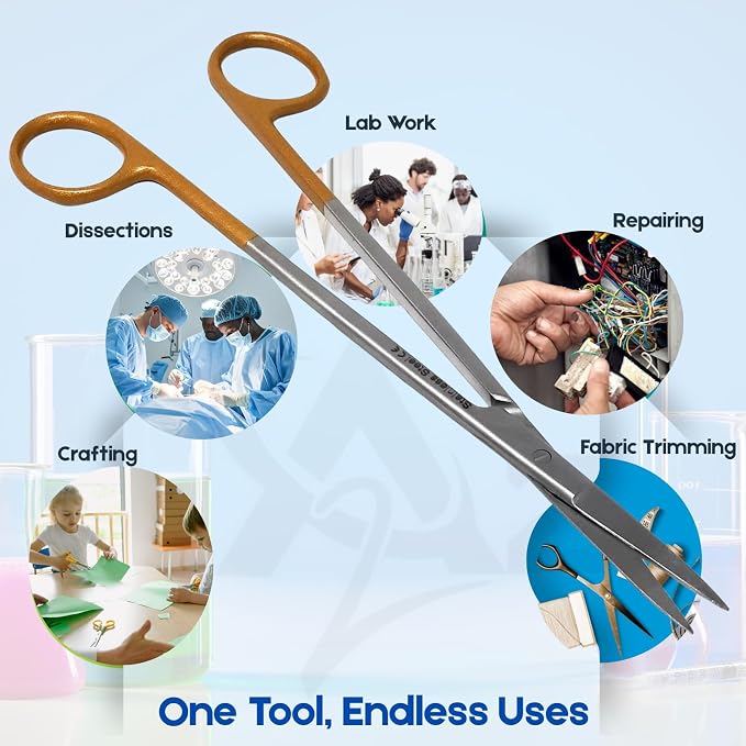 A2Z Iris Micro Tip Scissors 7" Straight, Nurse Essential Shears – Precision Stainless Steel Utility Scissors Suitable for Lab Use, First Aid kits, Training, Crafting, Sewing, Fly Tying & Grooming
