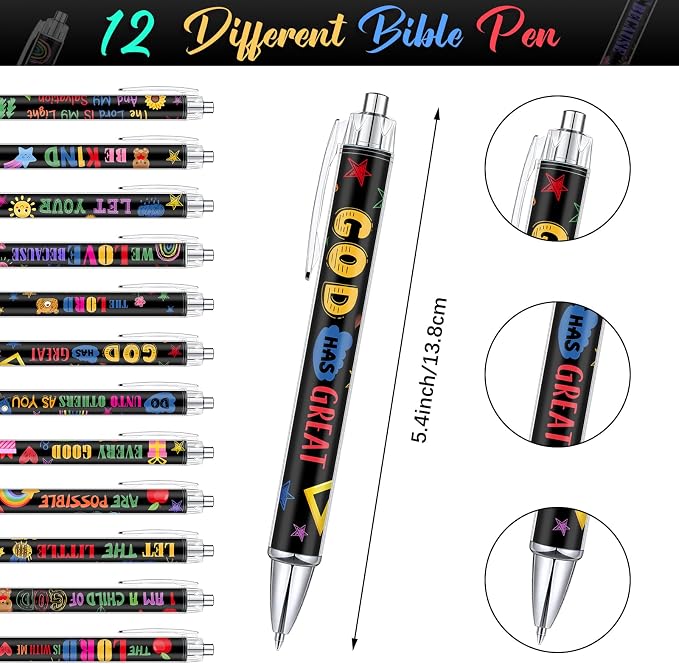 Colarr 12 Sets Christian Bulk Gifts for Women Bible Verse Pens Notebooks Religious VBS Scripture Ballpoint Pens Bookmarks Journal for Easter Sunday School Church Inspirational Supply(Retro)