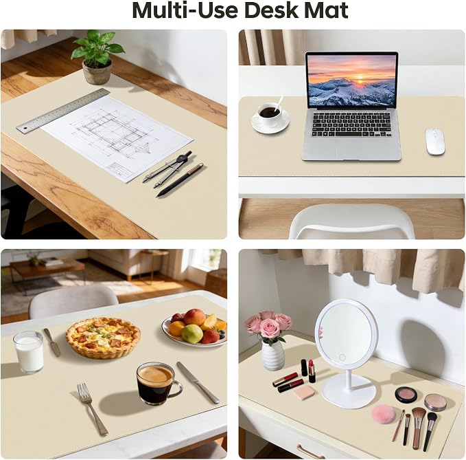 Leather Desk Pad Protector, Office Desk Mat, Large Mouse Pad, Non-Slip PU Leather Desk Blotter, Waterproof Computer Desk Writing Pad for Office and Home (Beige, 23.6" x 13.7")