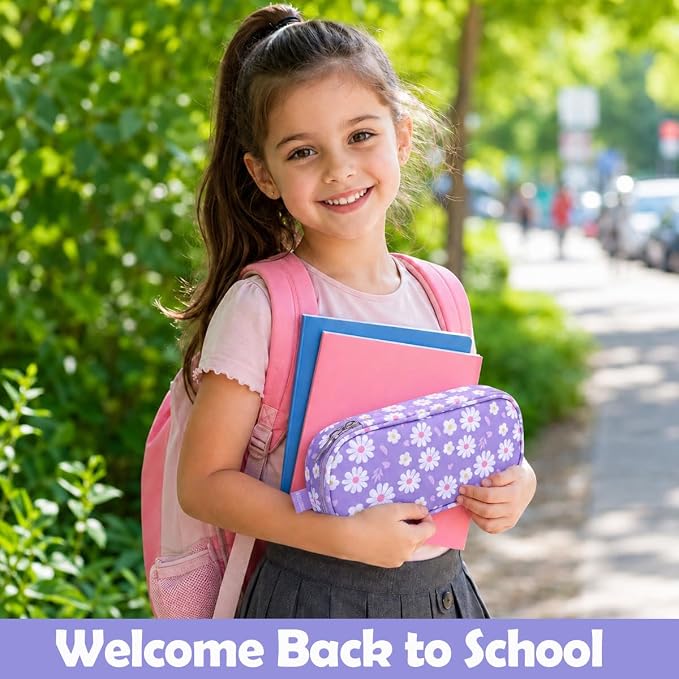 RHCPFOVR Kids Pencil Case for Girls-Soft Zipper Large Capacity Pencil Pouch for Girls Pencil Case for School Pencil Bag for Toddler (Purple Flower)