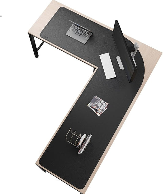 Chihein PU Leather L-Shaped Desk Mat 61" x 80.7" x 23.6" Black | Large Corner Desk Pad Protector, Dual-Side Mouse Pad, Waterproof & Stainproof Worksurface, Non-Slip Base for Office Home