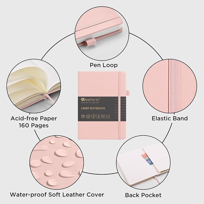 &And Per Se 10-Pack Lined Notebooks, A5 Hardcover, 160 Pages 100gsm Thick Paper, Office Supply Bulk Order, Corporate New Hire Kits, Breakroom Essentials – College Ruled, 10 Units (Pastel Colors)