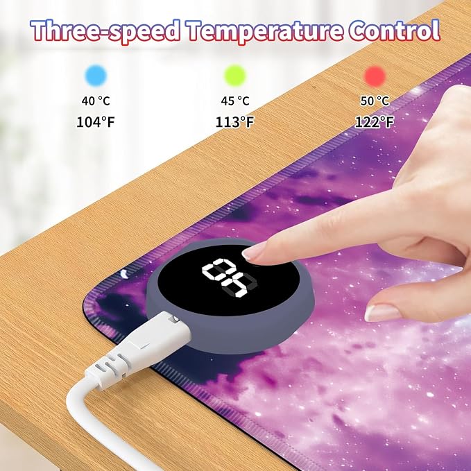 Heated Desk Pad Large Mouse Pad 31.5 x 13 inch with 3 Levels Heating & Auto Shut-Off Warm Mouse pad PU Leather Computer Mousepad for Home Office Work - Beautiful Galaxy