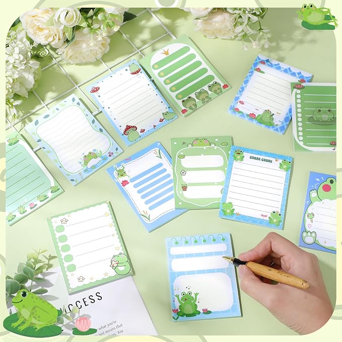 Chiisong 12 Pack Frog Sticky Notes Gifts Cute Frog Sticky Notes 3x4 Inch Cartoon Funny Self Stick Notepads Novelty Animals Post Pads Favors for Women Men Office Supplies Home Christmas Small Gifts