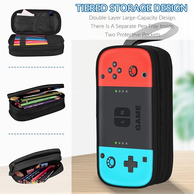 TILYTADLY Large Pencil Case for Boys - Boys Pencil Pouch with Zipper Compartments - Big Capacity Pen Box Gamer Pen Bag Organizer for Kids Teens School