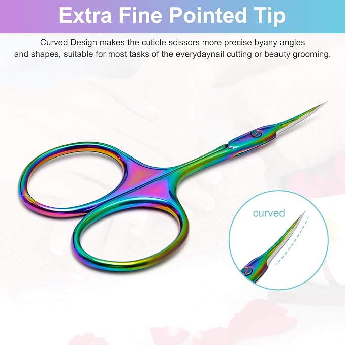 CGBE Cuticle Scissors, Extra Fine Curved Eyebrow Scissors, Colorful | Stainless Steel, Round Handle, Precise Pointed Tip, Hangnail And Dry Skin Trimming, Russian Manicure Care