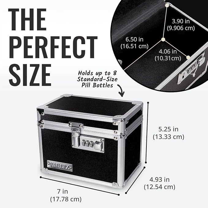 Vaultz Medicine Lock Box - 4 Pack - 5 x 7 x 5 Inches - Secure Cabinet Safe with Combination Lock - Ideal for Medications and Small Valuables - Black | Secure cabinet safe for medications, cash and small valuables, compact design fits shelves, drawers o...