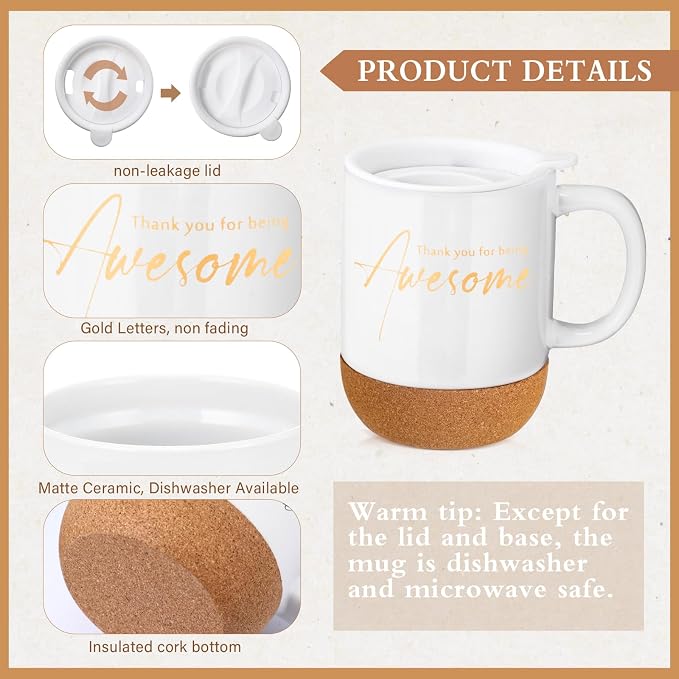 Sayglossy 4 Pcs Thank You Gift Set for Women Men Back to School Teacher Appreciation Gift Leather Notebook Inspirational Coffee Mug Scented Candle Ballpoint Pen for Employee Coworker Nurse Boss, White