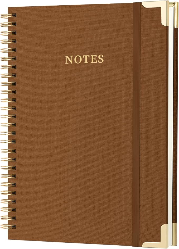 ALKALO A4 Large Spiral Notebook Journal, (8.5×11'') 100 Pages Linen Hardcover College Ruled Journaling For Work & Note Taking Thick Spiral Journal For Writing Daily Journal For Women & Men-Brown