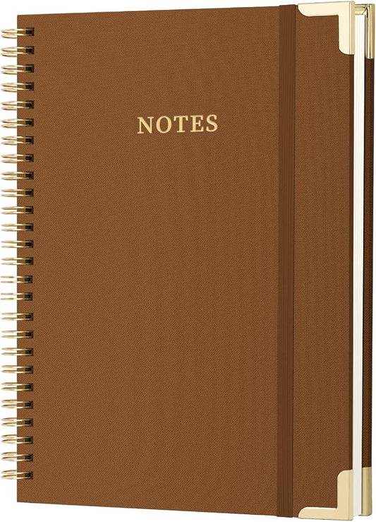 ALKALO A4 Large Spiral Notebook Journal, (8.5×11'') 100 Pages Linen Hardcover College Ruled Journaling For Work & Note Taking Thick Spiral Journal For Writing Daily Journal For Women & Men-Brown