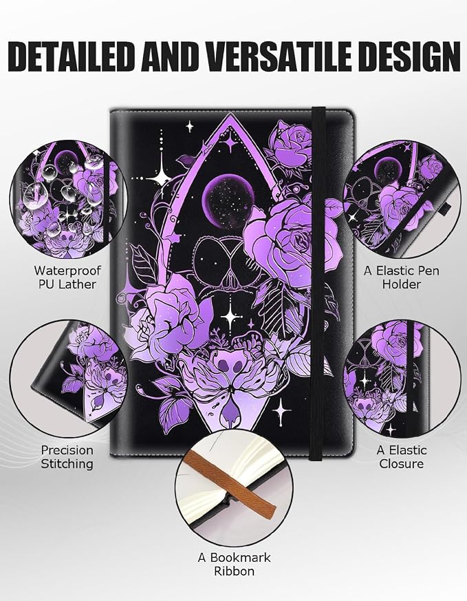 Hardcover Executive Notebooks, A5 PU Leather Lined Journal Notebook, 200 Pages Thick Paper Subject Notebooks for School,Work,Home Writing Business Notebook, Diary Book ， Purple Flower