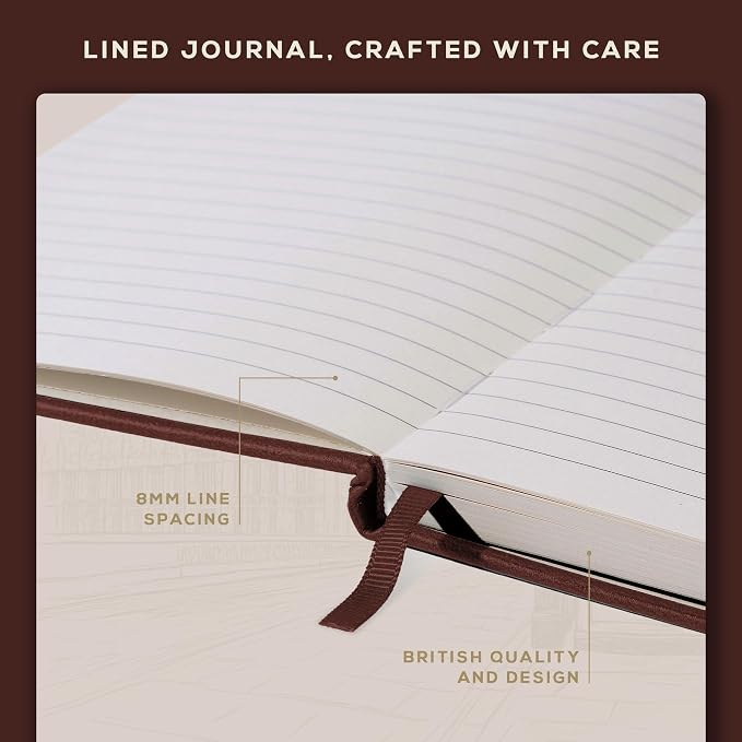 BEECHMORE BOOKS Large Lined Journal Notebook, 8.5" x 11.5" (A4) Hardcover Vegan Leather Executive Diary for Work, Thick 120gsm Paper, Lay-Flat Binding, Gift Box