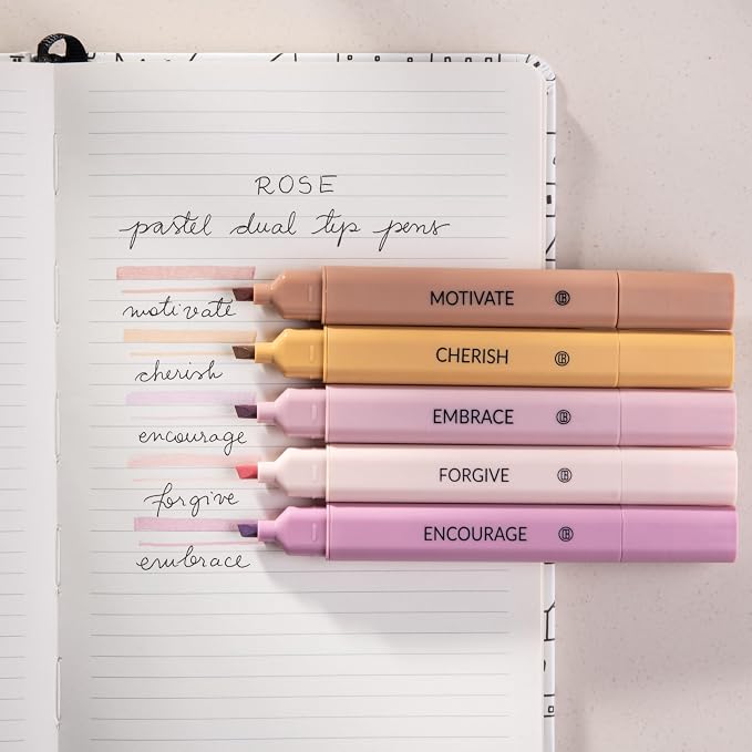 DIVERSEBEE Bible Highlighters Assorted Colors, No Bleed (Rose) | 5 Pack Dual Tip Aesthetic Pastel Highlighter Pens for Journaling, Note Taking, School, Bible Study Supplies and Accessories