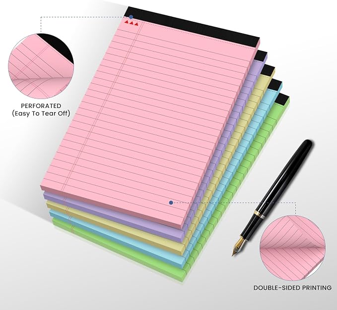 5pcs Small Note Pads, Colored Notepads 5x8 College Ruled Notebook, Writing Pads 5 x 8, Legal Pads, Pad Paper Perforate Notebooks for Work, Message, School, Office Supplies,30 Sheets/Pack