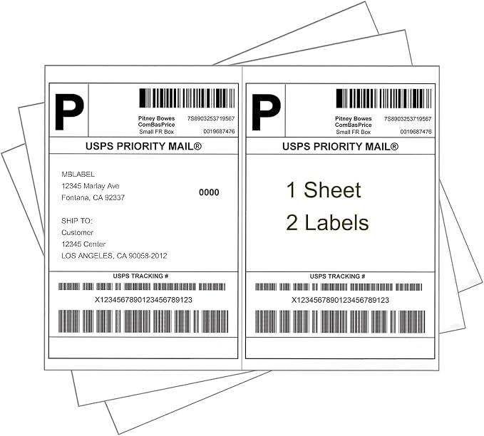 Half Sheet Shipping Labels, 8.5" x 5.5" Address Labels, Half Sheet Self Adhesive Mailing Labels for Laser & Inkjet Printers (100 Sheets, 200 Labels)