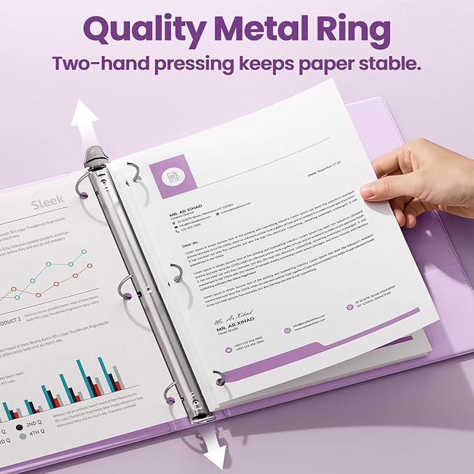 SUNEE 1 Inch Binders 3 Ring 6 Pack, Clear View Three Ring Binder PVC-Free (Fit 8.5x11 Inches) for School or Office Supplies, Purple