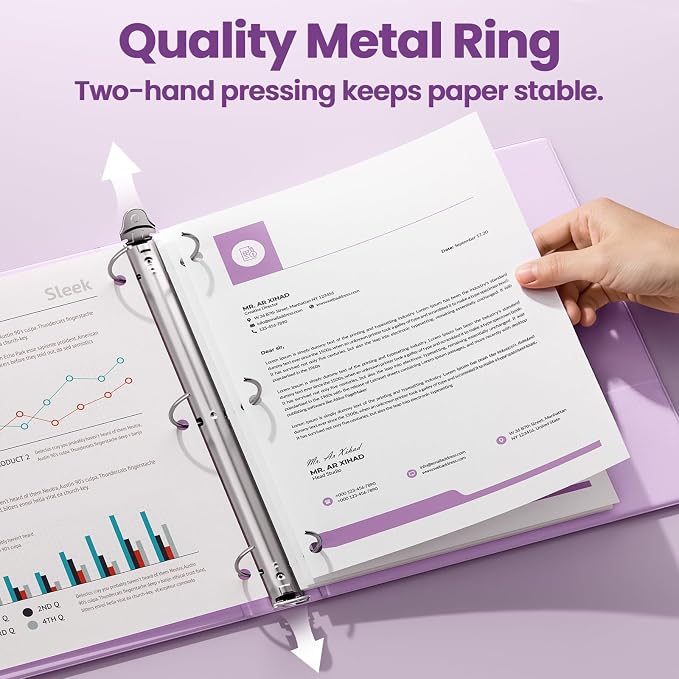 SUNEE 3 Ring Binder 1 Inch 4 Pack, Clear View 1" Binders Three Ring PVC-Free (Fit 8.5x11 Inches) for School or Office Supplies, Purple