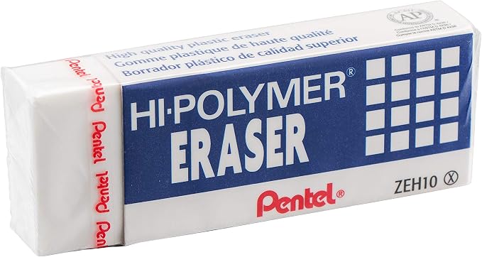 Pentel Hi-Polymer Block Eraser, Large, White, Pack of 4 (ZEH10BP4)