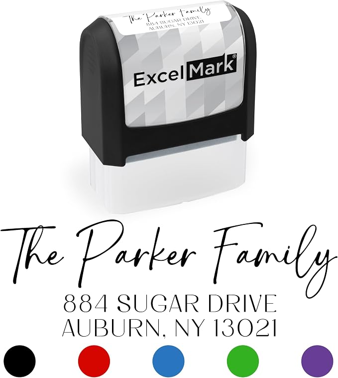 ExcelMark Address Stamp - Custom Return Address Stamp with Elegant Designs, Vibrant Colors & Patterns – Perfect for Mail, Invitations & Gifts (Black, Santa Catalina)