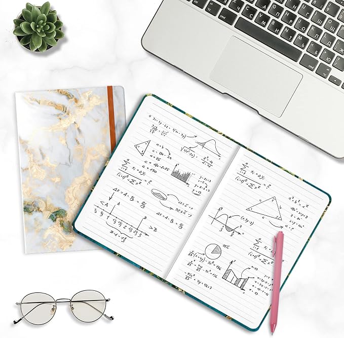 Lined Journal Notebook, Marble Hardcover, Medium 5.7 x 8.4 in, 160 Pages Thick Paper, Cute Aesthetic College Ruled Notebook for Journaling Writing Work Office School Women Men, Gray White Gold
