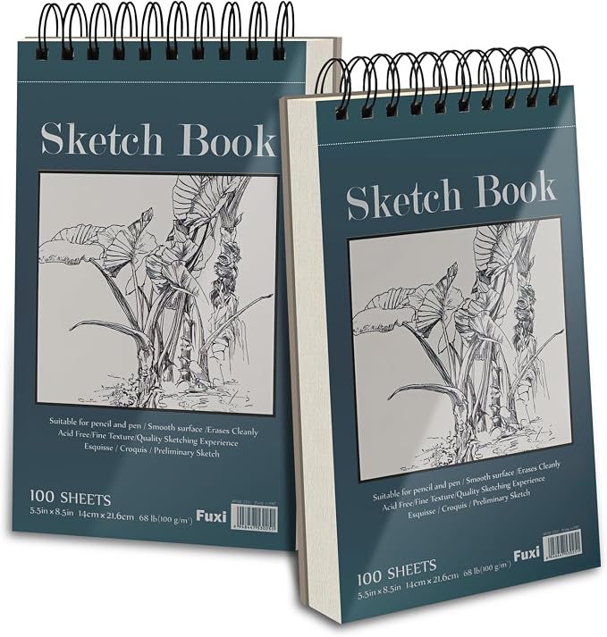 Small Sketchbook 5.5" x 8.5" - 2 Pack Top Spiral Mini Sketch Pad, Small Sketch Book Hard Cover, 100 Sheets Each 68lb/100gsm - Mini Drawing Paper for Kids, Portable Drawing Pad for Beginners & Artists.