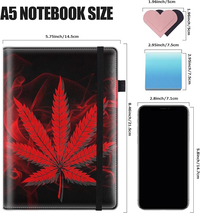 Hardcover Executive Notebooks, A5 PU Leather Lined Journal Notebook, 200 Pages Thick Paper Subject Notebooks for School,Work,Home Writing Business Notebook, Diary Book ，Red Weed