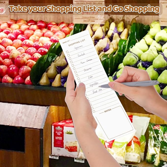 Thboxes 60 Sheets Magnetic Meal Planner for Fridge, Grocery List Pad, White | Pen Holder, Undated Weekly Layout, Tear Off Shopping Pad, 7 x 10 In, for Kitchen, Meal Prep, Families, Home, Office, Students