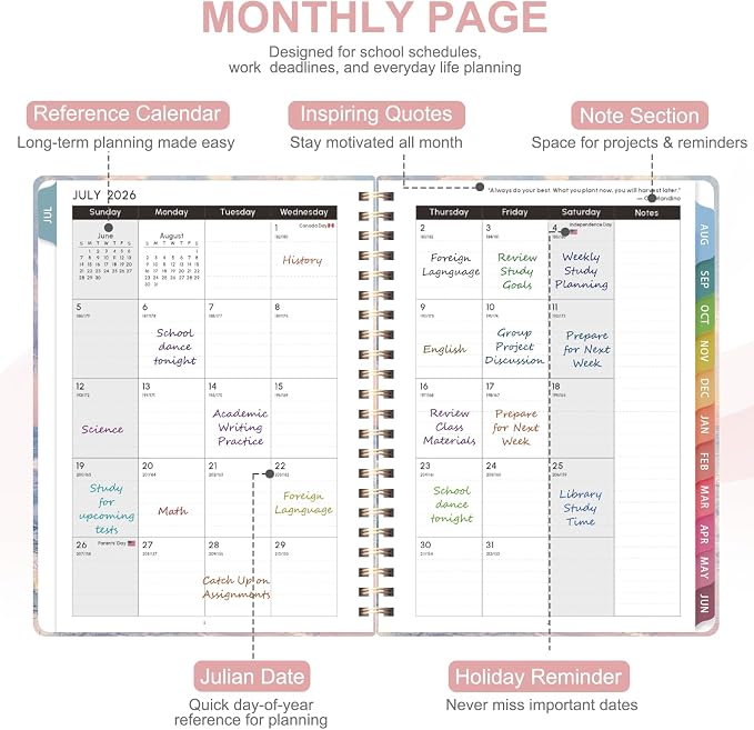 Planner 2026-2027, Weekly and Monthly Academic Planner, July 2026 - June 2027, Hardcover Calendar Agenda Book for School Year Planning, School Supplies for Teacher and Student, Letter Size(8.5'' x 11'')