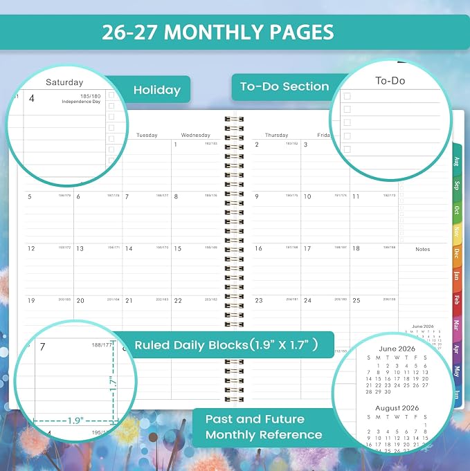 Planner 2026-2027,Weekly and Monthly Planner 26-27,11” x 8.5” | Jul. 2026 - Jun. 2027,Weekly and Monthly, Colorful Tabs, Back Pocket, Holidays, Twin-Wire Binding