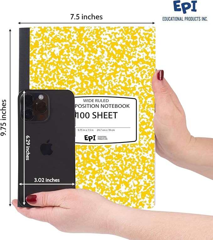 960 Pack (Pallet) EPI Wide Ruled Composition Notebook Assorted Colors, Bulk, 200 pages (100 Sheets), 9-3/4 x 7-1/2, Marble, Bulk School Supplies, Heavy Duty, Durable, Office Notebooks, Sewn Binding