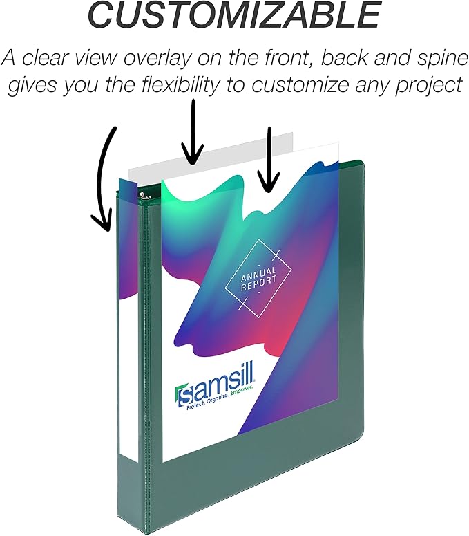 Samsill Durable 1 inch 3 Ring Binder, D Ring Binder, 100% Recycled Chipboard, Green, 4 Pack