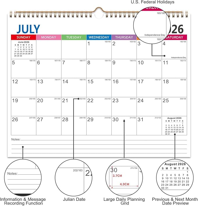 Comix 2026-2027 Wall Calendar, 18 Months Jul 2026 - Dec 2027 Monthly Planner, 120 GSM Thick Paper Lined Blocks, Hanging Calendar for Home Office Classroom, 14 x 11 Inch