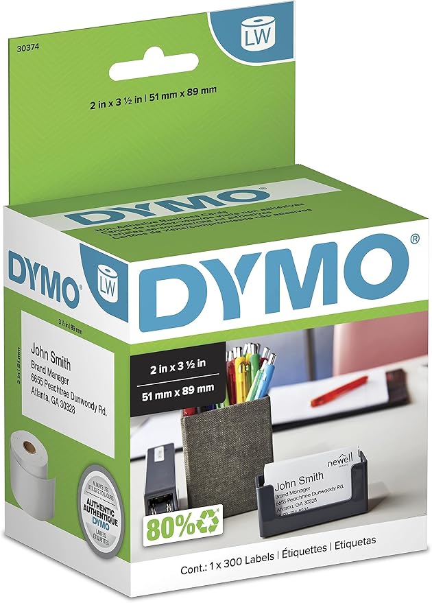 DYMO Authentic LW Non-Adhesive Business Card Labels for LabelWriter Label Printers, White, 2" x 3-1/2", 1 Roll of 300 (Pack of 10)